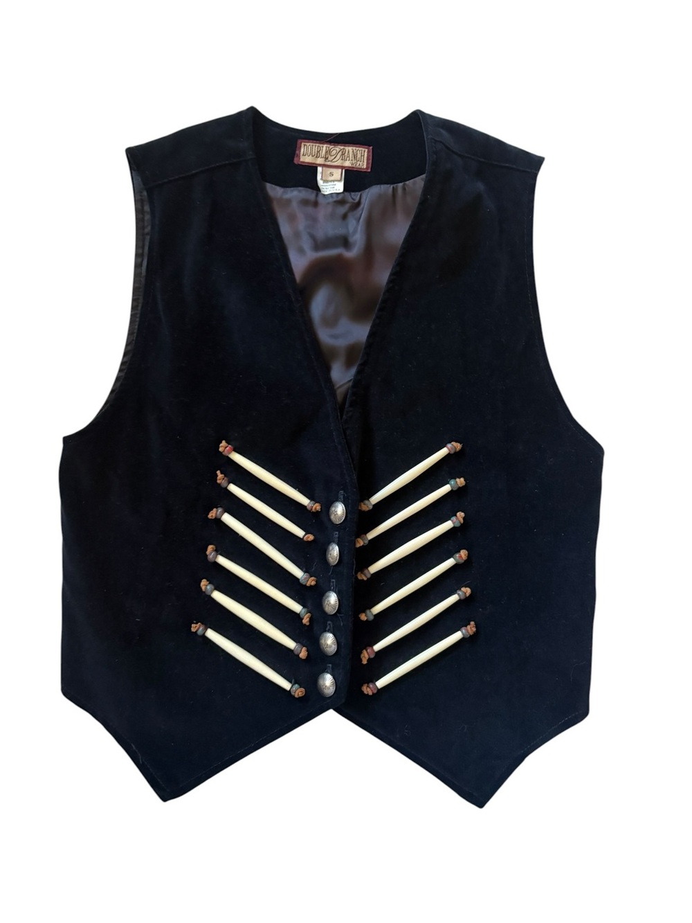 Vintage Double D Ranch Wear Southwestern Concho Cotton Velveteen Bone Pipe Vest